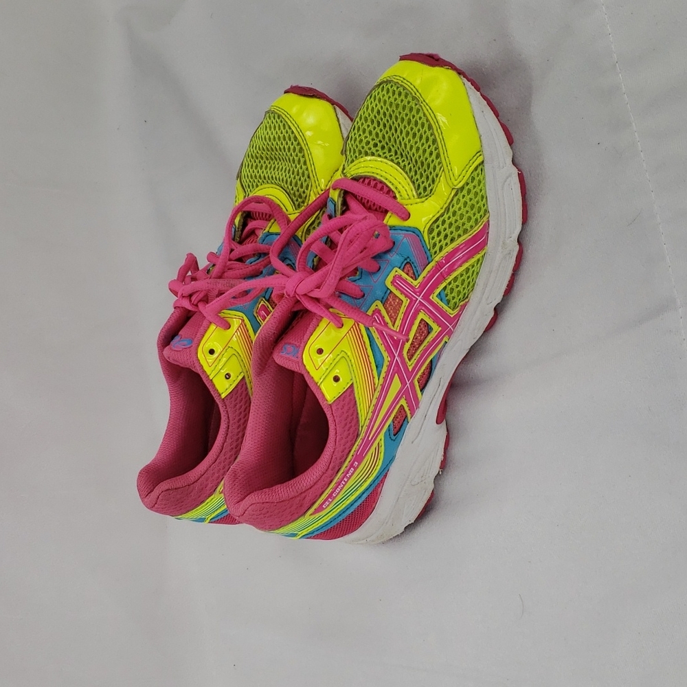 Asics gel contend 3 shoe. Pink Yellow Blue. Size 5.5